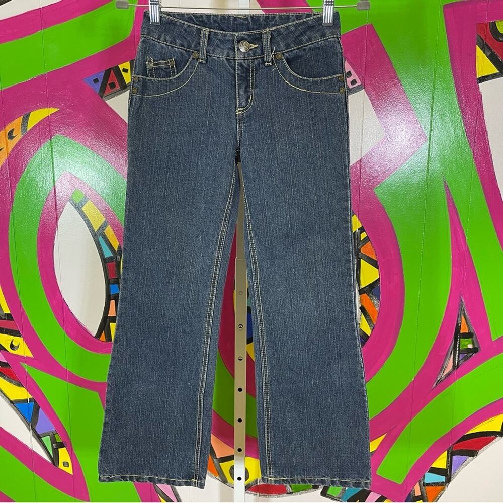 Hannah Montana, Gold Thread Boot Cut Jeans. Size 10. Glitzy Back Pockets.